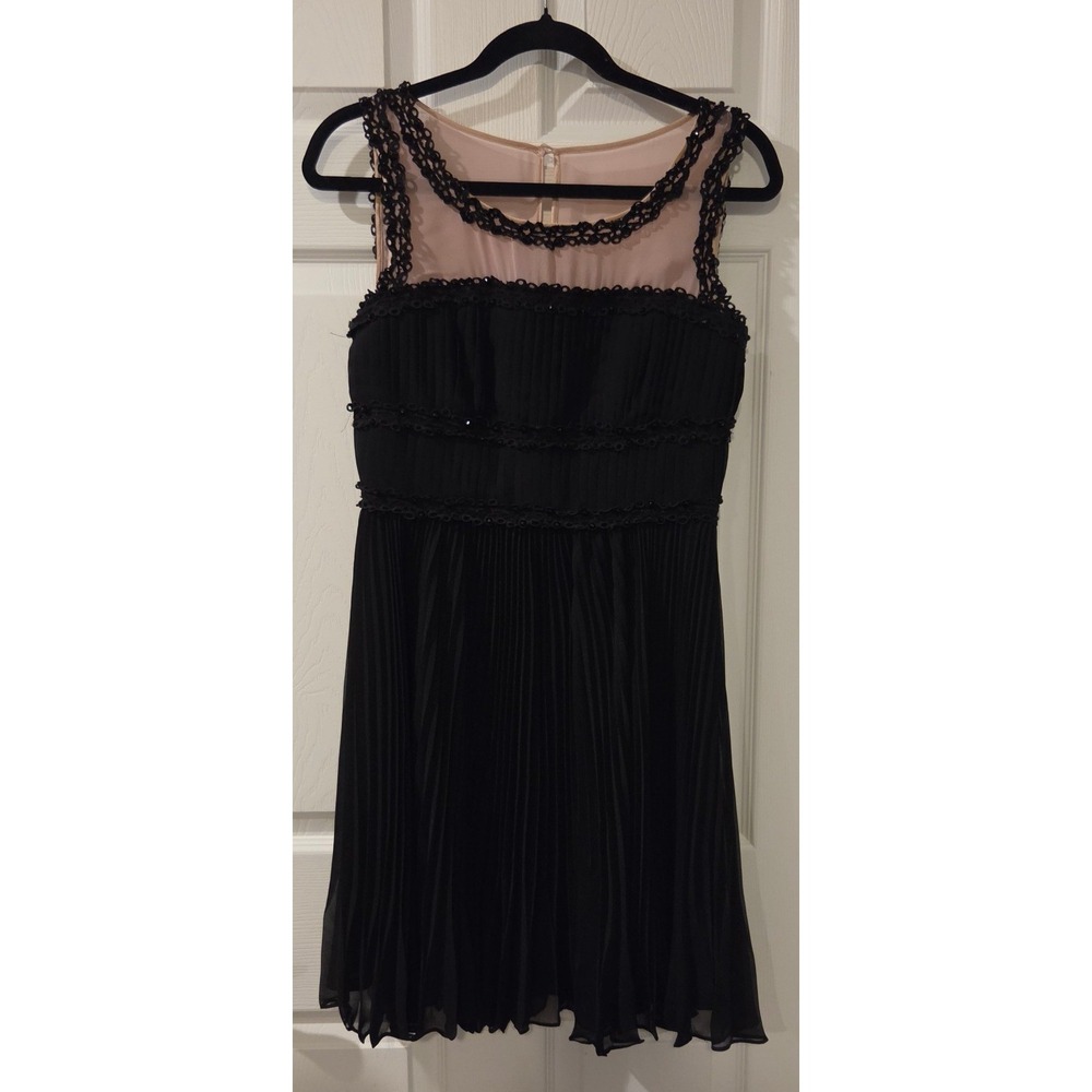 Phoebe Couture Dress 6 Black Silk Illusion Pleated Cocktail Party Mini